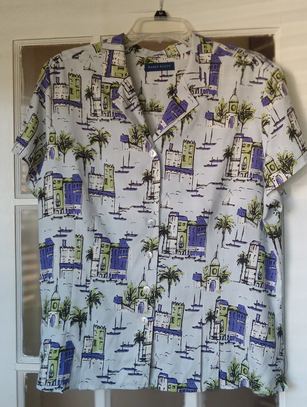 Vtg Karen Scott 100% Silk Skirt Top Set XL Coastal
